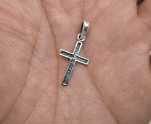 Load image into Gallery viewer, 925 Sterling Silver Cross Black Diamond Cut Center Pendant 7/8 Inch (22mm) Tall
