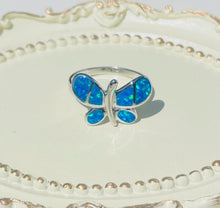 Load image into Gallery viewer, Sterling Silver Blue Synthetic Opal Butterfly Ring for Women Rounded Wings
