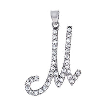 Load image into Gallery viewer, 925 Sterling Silver CZ Script Initial Letter Alphabet Pendant 1 3/8 Inch Wide
