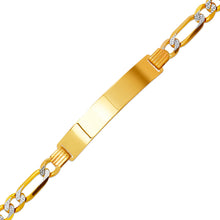 Load image into Gallery viewer, 14K White Pave Gold Figaro Concave ID Bracelet 7mm/6mm Wide 8" Engraving Avail

