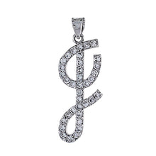 Load image into Gallery viewer, 925 Sterling Silver CZ Script Initial Letter Alphabet Pendant 1 3/8 Inch Wide
