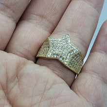 Load image into Gallery viewer, 14K Yellow Gold Double Star Shaped Ring 20.5mm Band Iced Size 9-11 Hip Hop Style
