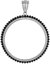 Load image into Gallery viewer, Sterling Silver Cubic Zirconia Silver Dollar Bezel Black CZ Halo 38 mm
