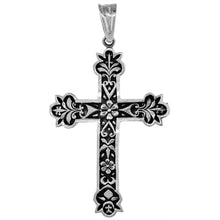 Load image into Gallery viewer, 925 Sterling Silver Diamond-Cut Floral Cross Pendant 2 Inch (50mm) Tall
