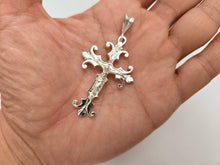 Load image into Gallery viewer, 925 Sterling Silver Fancy Fleury Crucifix Cross Pendant 2 Inch (50mm) Tall
