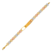 Load image into Gallery viewer, 14K Tri Color Gold Faceted Diamond Cut ID Bracelet 7mm Wide 8mm Center 7" Chain
