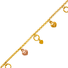 Load image into Gallery viewer, 14K Tri Color Gold Charm Bracelet Anklet 2.2mm Link 8.5mm Charm 7" 10" for Women
