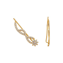 Load image into Gallery viewer, 14K Gold Ear Climbers, 6x27mm Curve Earrings, Dainty Sparkling Stones Crawler
