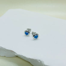 Load image into Gallery viewer, Sterling Silver Synthetic Blue Opal Heart Inlay Flat ball Stud Earrings
