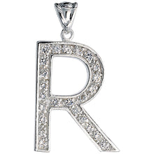 Load image into Gallery viewer, 925 Sterling Silver CZ Block Initial Letter Alphabet Pendant 1 5/8 Inch Wide
