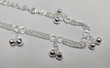 Load image into Gallery viewer, 925 Sterling Silver Double Strand Curb &amp; Round Links Anklet with Bells 9" to 10"
