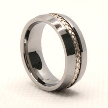 Load image into Gallery viewer, Tungsten Carbide Sterling Silver Rope Inlay Beveled Edges Wedding Band Ring 8mm
