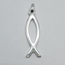 Load image into Gallery viewer, Sterling Silver Handmade Christian Fish Pendant Cut out 2 in w/out 1mm Box Chain
