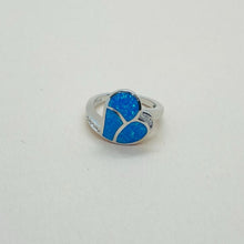Load image into Gallery viewer, Sterling Silver Blue Synthetic Opal Sideways Heart Ring for Women CZ Accent
