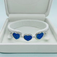 Load image into Gallery viewer, Sterling Silver Synthetic Opal 3-Linked Hearts Bolo Bracelet for Women CZ Halo
