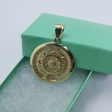 Load image into Gallery viewer, Authentic 10K Yellow Real Gold Aztec Round Calendar Pendant Charm Medal 3 Sizes
