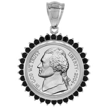 Load image into Gallery viewer, 925 Sterling Silver Black CZ Halo Nickel Coin Bezel Edge 21mm Prong Back
