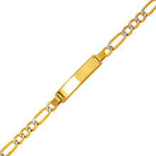 Load image into Gallery viewer, 14K White Pave Gold 6mm Baby ID Bracelet 5mm Figaro Chain 6" Engraving Available
