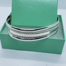 Load image into Gallery viewer, Sterling Silver Cuff Bracelet Flat Wire with 2 Ropes Handmade
