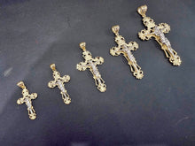 Load image into Gallery viewer, Authentic 10K Yellow &amp; White Gold Filigree Crucifix Cross Jesus Pendant No Chain
