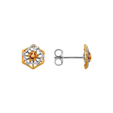 Load image into Gallery viewer, 14K Real Two Tone Gold Diamond Cut Flower Stud Earrings 10x10mm
