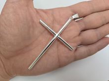 Load image into Gallery viewer, 925 Sterling Silver Plain 4mm Tubular Cross Pendant 3 Inch Tall (75mm)
