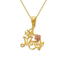 Load image into Gallery viewer, 14k Yellow Gold Mom Heart Pendant Charm Mother's Day Gift for Her Various Design

