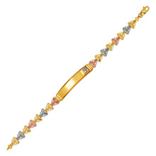 Load image into Gallery viewer, 14K Tri Color Gold 15 Anos Quinceanera Diamond Cut Faceted ID Bracelet 7mm Wide
