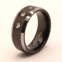 Load image into Gallery viewer, Tungsten Carbide Three Round Diamond Two-Tone Beveled Edge Wedding Band Ring 8mm
