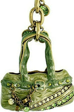 Load image into Gallery viewer, Green Purse Handbag Key Chain Crystal Golden Key Ring 4 inches Long 33mm Round
