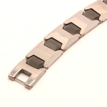 Load image into Gallery viewer, Tungsten Carbide 2-Tone Black Faceted Cushion Links Magnetic Therapy Bracelet
