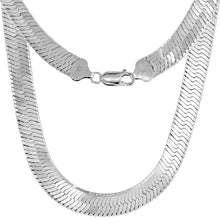 Load image into Gallery viewer, 925 Sterling Silver Thick Beveled Edges Herringbone Chain Necklace 9mm 7" to 30"
