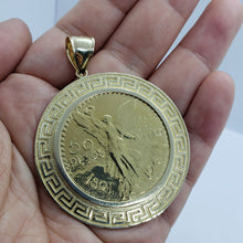 Load image into Gallery viewer, 10k Yellow Gold Eagle Mexico 50 Peso Coin Bezel 2" (50mm) Diameter Greek Key
