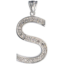 Load image into Gallery viewer, 925 Sterling Silver CZ Block Initial Letter Alphabet Pendant 1 5/8 Inch Wide
