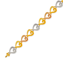 Load image into Gallery viewer, 14K Tri Color Gold Faceted Diamond Cut Bracelet 7 mm 7" Chain Brazalete tricolor
