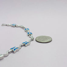 Load image into Gallery viewer, Sterling Silver Synthetic Opal Butterfly Bracelet and CZ stones Hand Inlay
