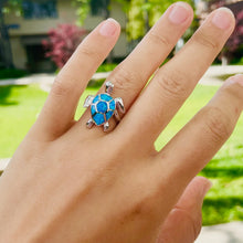 Load image into Gallery viewer, Sterling Silver Blue Synthetic Opal Sea Turtle Ring for Women Size6~9
