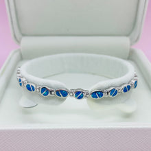 Load image into Gallery viewer, Sterling Silver Synthetic Opal Bracelet Oval &amp; Round Links Hand Inlay
