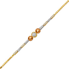Load image into Gallery viewer, 14K Tricolor Gold 6mm Center, 1mm Ladies Bracelet High Polished Fancy Chain
