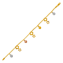 Load image into Gallery viewer, 14K Tri Color Gold Charm Bracelet Anklet 2.2mm Link 8.5mm Charm 7" 10" for Women
