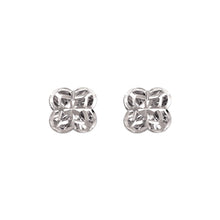 Load image into Gallery viewer, 14K White Gold High Polished Diamond Cut Flower Small Stud Earrings 9mm
