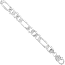Load image into Gallery viewer, 925 Sterling Silver Pave Cut Beveled Figaro Link Chain Necklace 9mm 8" to 30"
