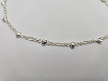 Load image into Gallery viewer, 925 Sterling Silver Figaro Anklet w/ Sideways Hearts 4mm, Fits 9" to 10" Ankles
