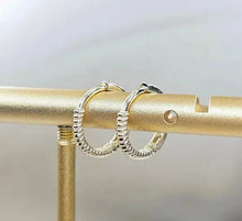 Load image into Gallery viewer, 14K Yellow Gold Rope Lined Huggies Hoop Earring Latch back for Women Lady
