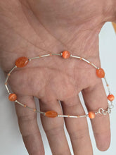 Load image into Gallery viewer, 925 Sterling Silver Anklet w/ Carnelian Stones Orange Catseye &amp; Glass Seed Beads
