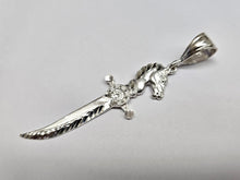 Load image into Gallery viewer, 925 Sterling Silver Sword with Horse Hilt Pendant 2 3/4 (69mm) Inch Tall
