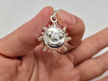 Load image into Gallery viewer, 925 Sterling Silver Large Hollow Smiling Sun Pendant 15/16 (24mm) Inch Tall
