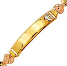 Load image into Gallery viewer, 14K Tri Color Gold Faceted DC 15 Anos ID Bracelet 8mm Wide 8mm Center 7" Chain
