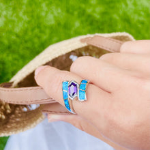 Load image into Gallery viewer, Sterling Silver Blue Synthetic Opal Hexagon Cut Ring
