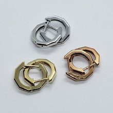 Load image into Gallery viewer, 14K Yellow White Rose Gold High Polished Huggie Hoop Earrings Octagonal 2mmx11mm
